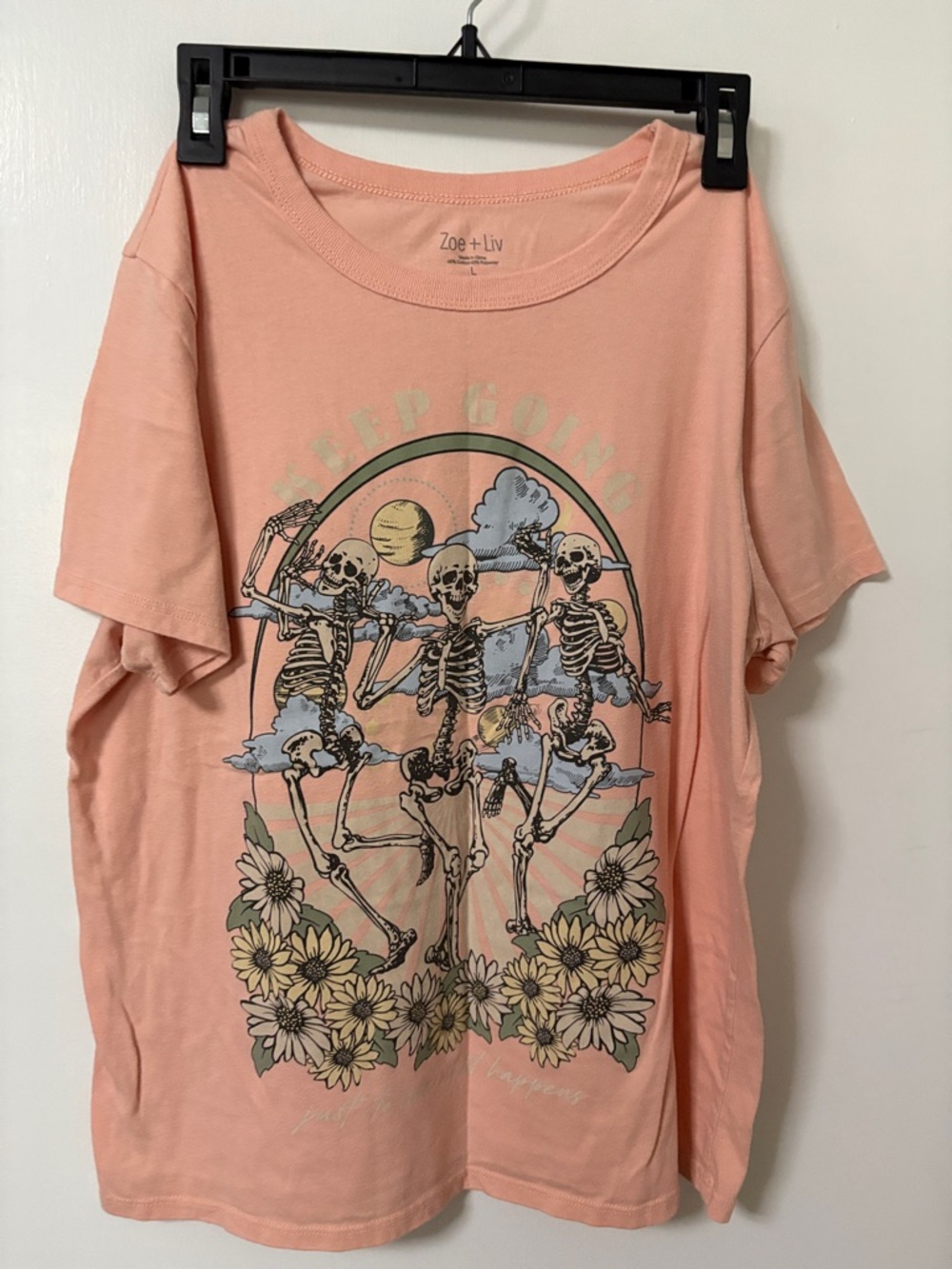 Zoe + Liv Peach Dancing Skeleton Graphic Tee